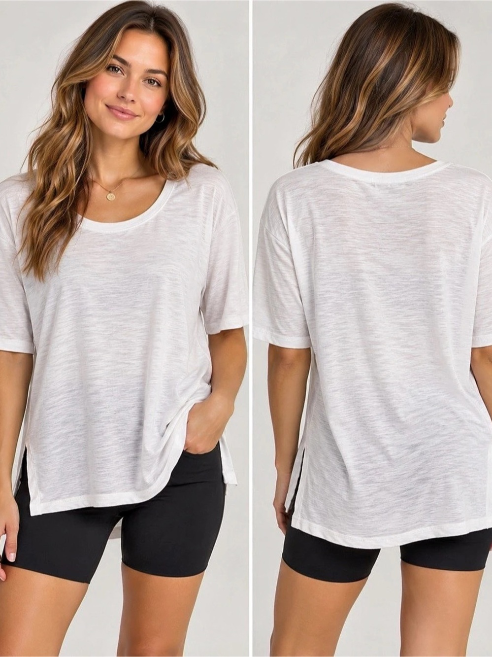 J.Jill Pima Scoop-Neck Elbow-Sleeve Tee in White